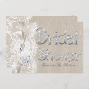 Chic Vintage Lace Silver Burlap Bridal Shower Invitation