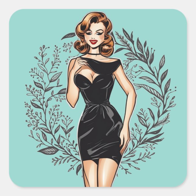 Chic Vintage LBD Illustration Sticker (Front)