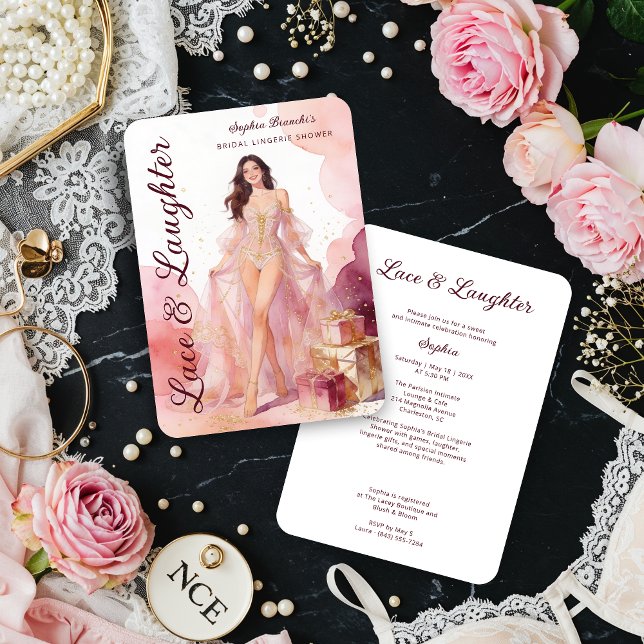 Chic Vintage Model Girl Lingerie Bridal Shower Invitation (Chic Vintage Model Girl Lingerie Bridal Shower Cards in Pastel and Glitter Effect Invitation Cards. )