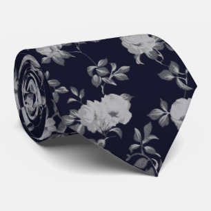 Chic vintage navy blue white floral pattern tie