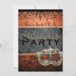 Chic Vintage Orange Masquerade Invitations