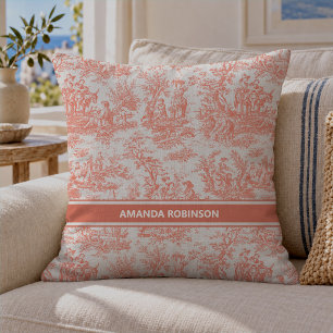 Chic vintage orange toile de jouy printed cushion
