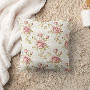Chic Vintage Pink Rose Shabby Cottage Core Cushion