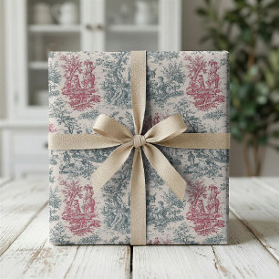 Chic vintage red grey toile de jouy printed wrapping paper