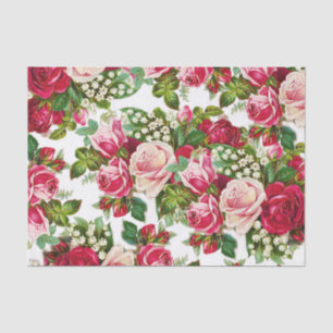 Chic vintage red pink roses flowers pattern tissue paper