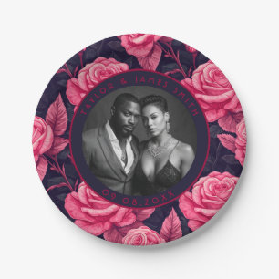 Chic Vintage Rose Floral Paper Plates For Bride
