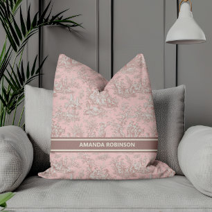 Chic vintage rose gold toile de jouy printed  cushion