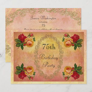 Chic Vintage Roses 75th Birthday Invitation