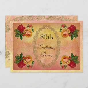 Chic Vintage Roses 80th Birthday Invitation