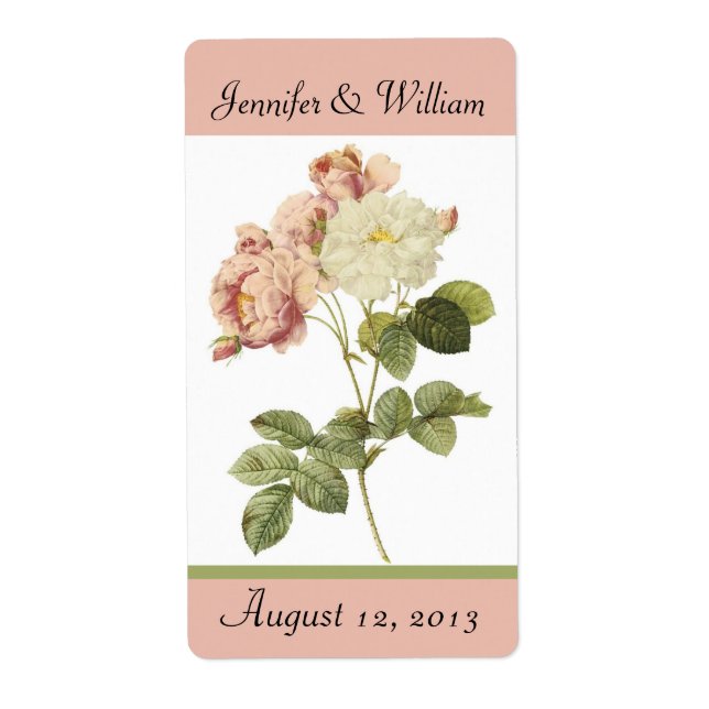 Chic Vintage Roses Wedding Mini Wine Label (Front)