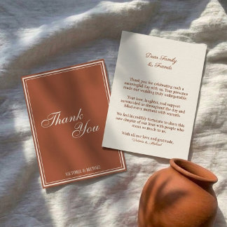 Chic Vintage Terracotta Old Money Wedding Thank You Card