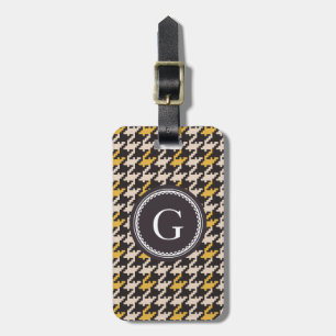 Chic vintage yellow houndstooth plaid monogram luggage tag