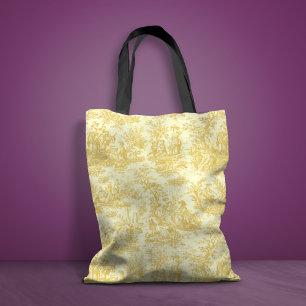 Chic vintage yellow toile de jouy printed tote bag