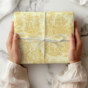 Chic Vintage Yellow Toile French Country Scenic Wrapping Paper