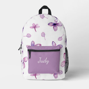 CHIC VIOLET PURPLE FLOWER PATTERN CUSTOM NAME PRINTED BACKPACK