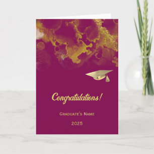 Chic Violet Red Gold Abstract Graduation Card