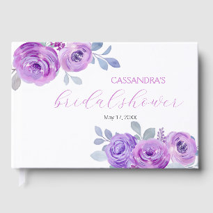 Chic Violet Rose Greenery Floral Bridal Shower  Guest Book