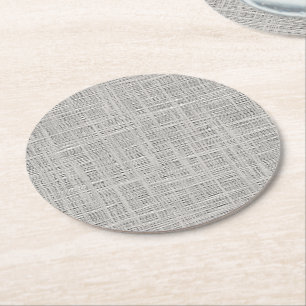 Chic Warm Grey Faux Jute Fabric Pattern Round Paper Coaster