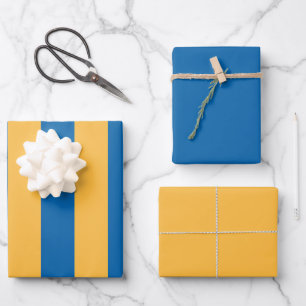 Chic Warm Yellow & Blue Striped Pattern Wrapping Paper Sheet