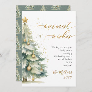 Chic Warmest Wishes Gold Script Christmas Tree Holiday Card