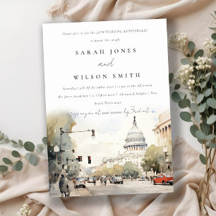 Chic Washington DC Watercolor Wedding Anniversary Invitation