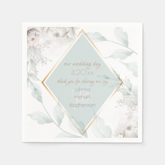 Chic Watercolor Alabaster Peony Flowers Napkin (Front)