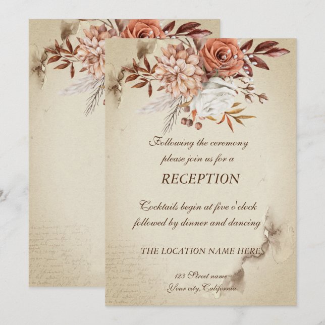Chic Watercolor Autumn Flowers Reception  Invitation (Front/Back)