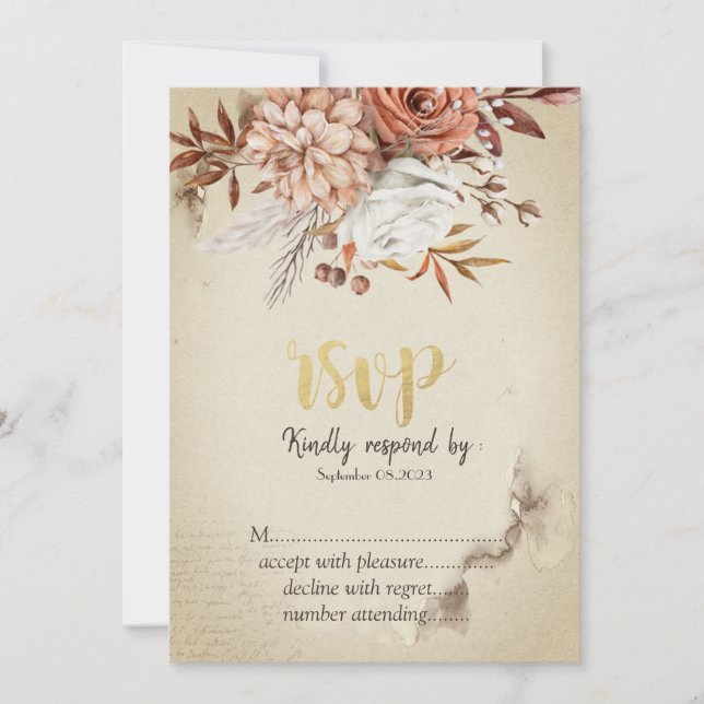 Chic Watercolor Autumn Flowers RSVP  Invitation (Front)