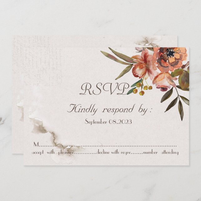 Chic Watercolor Autumn Flowers RSVP  Invitation (Front/Back)