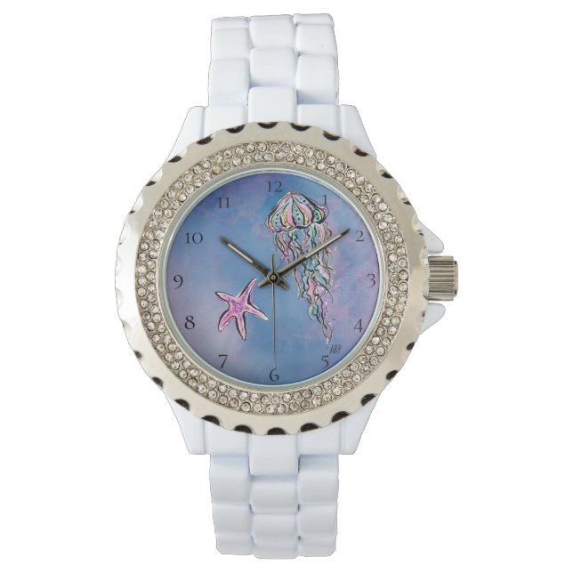 *~* Chic Watercolor Beach Sea Jelly Fish Star Fish Watch (Front)