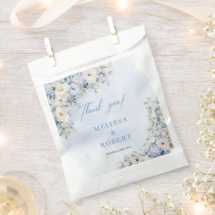 Chic watercolor blue and ivory flowers eucalyptus favour bag