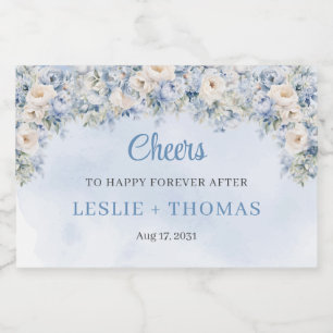 Chic watercolor blue and ivory roses eucalyptus liquor bottle label