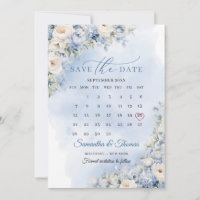 Chic watercolor blue flowers eucalyptus calendar