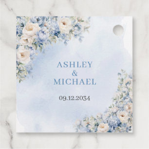 Chic watercolor blue flowers eucalyptus greenery favour tags