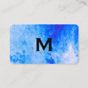 Chic Watercolor blue with Monogram Business Card