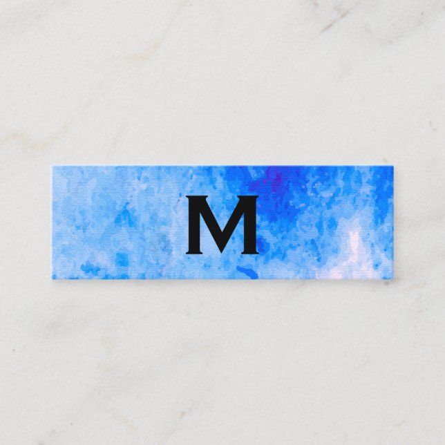 Chic Watercolor blue with Monogram Mini Business Card (Front)