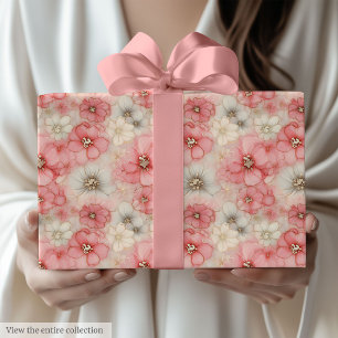 Chic watercolor blush & gold floral 50th birthday wrapping paper