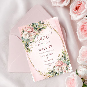 Chic Watercolor Blush Pink Flowers Save The Date
