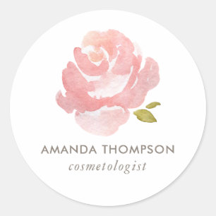 Chic Watercolor Blush Pink Rose Classic Round Sticker