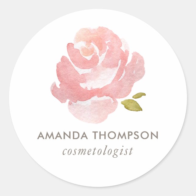 Chic Watercolor Blush Pink Rose Classic Round Sticker (Front)