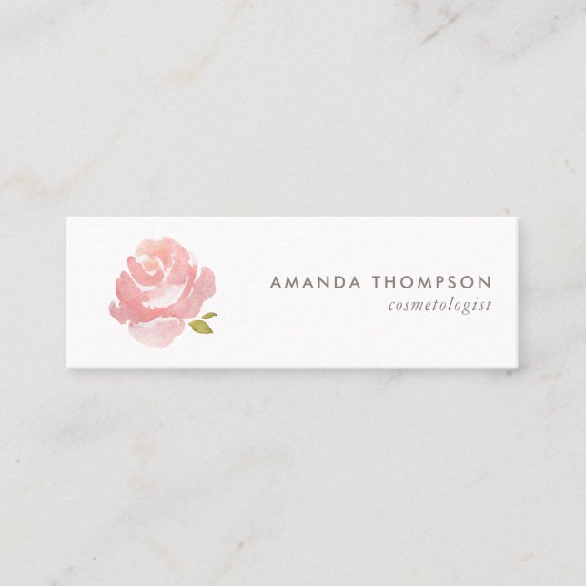 Chic Watercolor Blush Pink Rose Mini Business Card (Front)