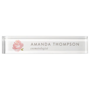 Chic Watercolor Blush Pink Rose Nameplate