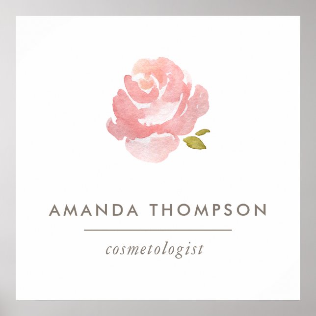 Chic Watercolor Blush Pink Rose Poster (Front)