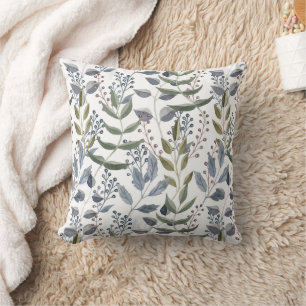 Chic Watercolor Botanical Leaves Foliage Cushion