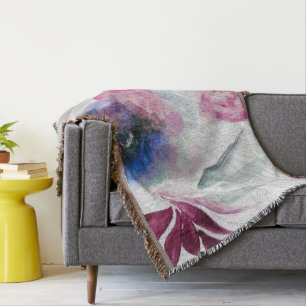 Chic Watercolor Burgundy Botanical Textured Throw Blanket