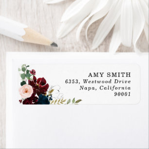Chic Watercolor Burgundy Floral Address Label Return Address Label