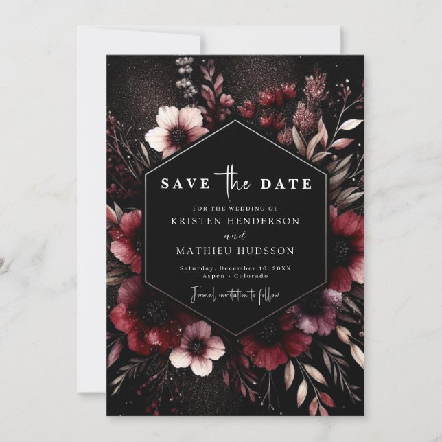 Chic Watercolor Burgundy Wedding Save The Date (Front)