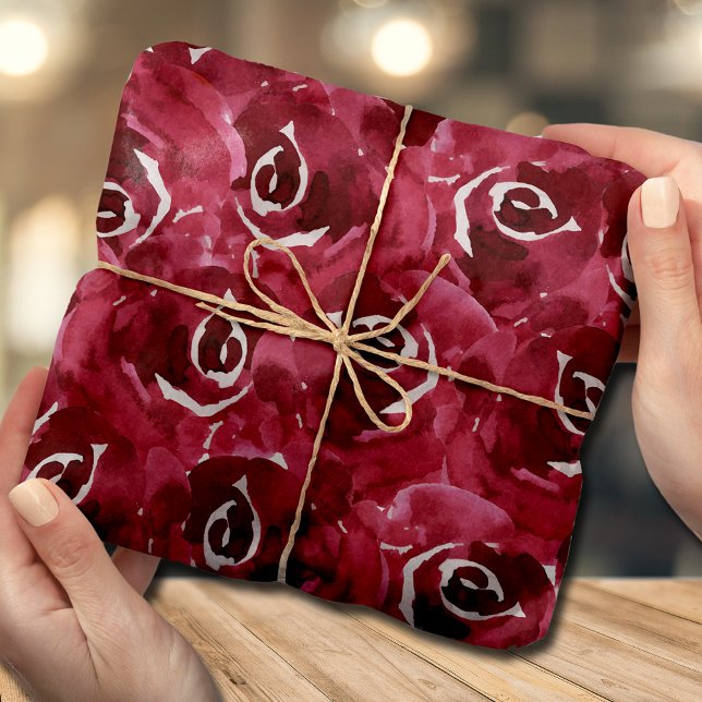 Chic Watercolor Claret Flowers Tissue Paper (Creator Uploaded)