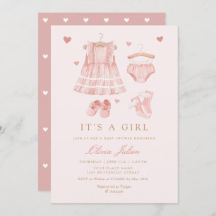 Chic Watercolor Cute Boho Clothes Girl Baby Shower Invitation