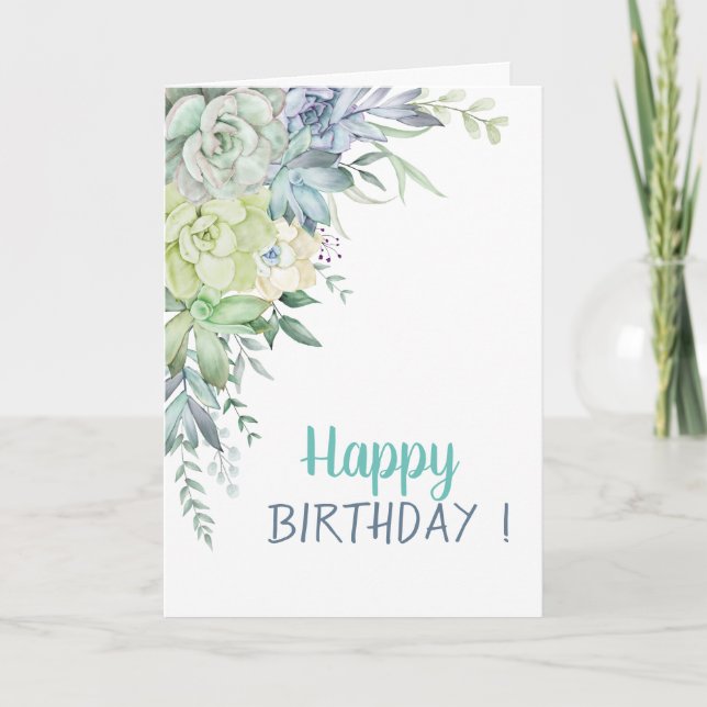 Chic Watercolor Desert Cactus Succulents Birthday Card (Front)